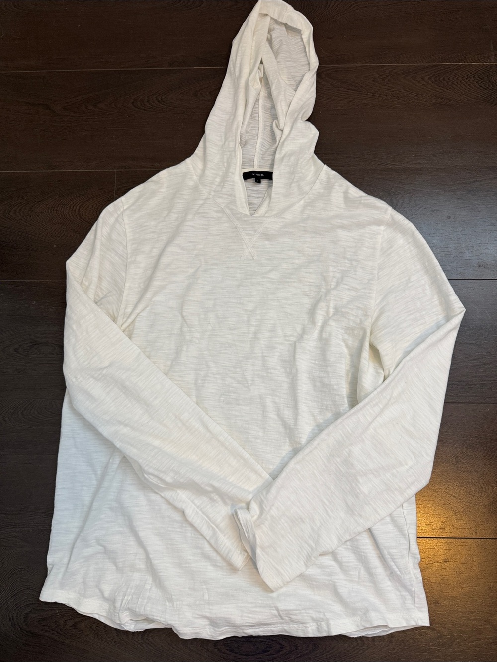 Vince Stripe Slub Knit Cotton Pullover Hooded Long Sleeve Tee